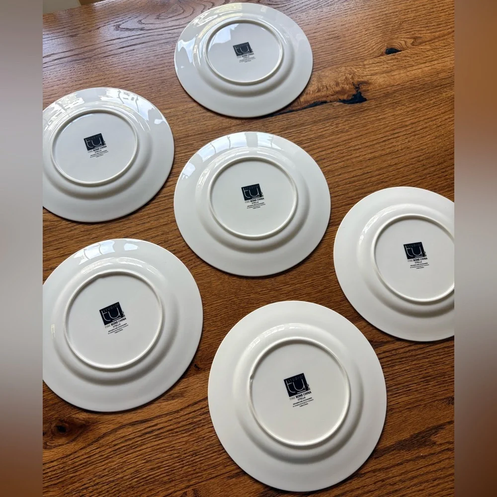 Studio Tu white beaded Fine Bone China Otella set of 6 salad plates ~8.5 inches